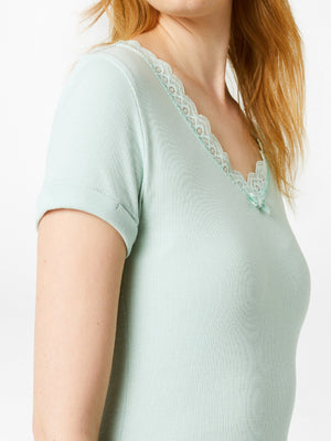 White Stuff Mint Short Sleeve Holly Lace Tee Pyjama Top