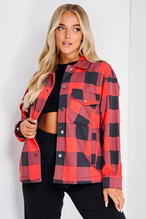 Ladies red and black checked shacket