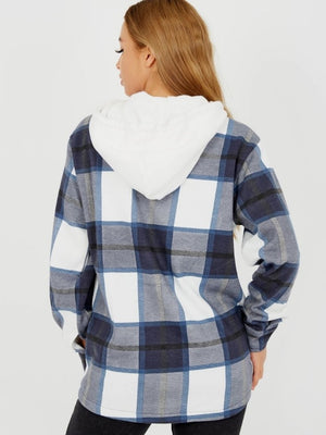 Ladies blue and white hooded zip jacket