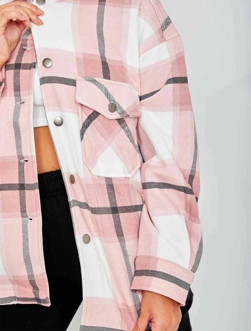 Ladies pink checked shacket