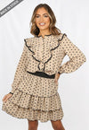 Ladies beige polka dot lace top and mini skirt set