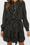 Ladies black polka dot lace top and mini skirt set