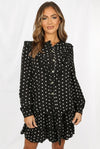 Ladies black polka dot lace top and mini skirt set