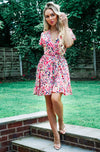 Ladies pink floral wrap dress