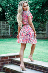 Ladies pink floral wrap dress