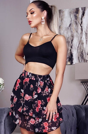 Ladies black floral mini skirt