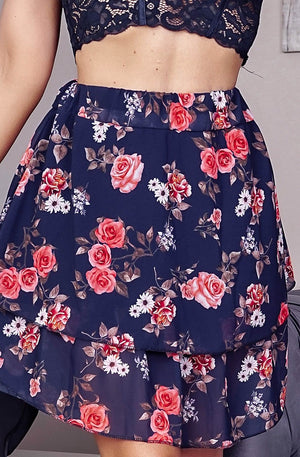 Ladies navy floral mini skirt