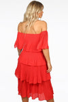 Coral Tier Hem Off The Shoulder Dress