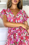 Ladies pink floral wrap dress