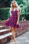 Ladies purple floral wrap dress