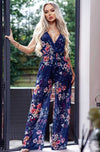 Ladies navy floral chiffon jumpsuit