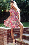 Ladies pink floral wrap dress