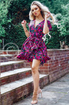 Ladies purple floral wrap dress